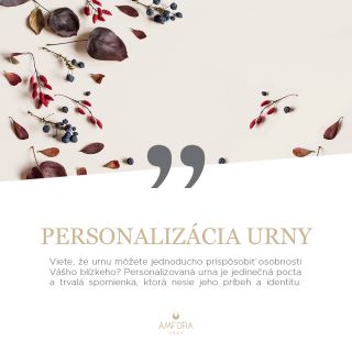 Viete, že urnu môžete jednoducho prispôsobiť osobnosti Vášho blízkeho? Je to jedinečná pocta a spomienka. Viac o...